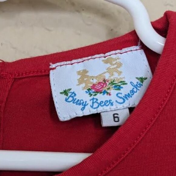 Busy Bees Smocks Christmas On the farm Dress Striped Size 6 Holiday Christmas - Picture 3 of 6